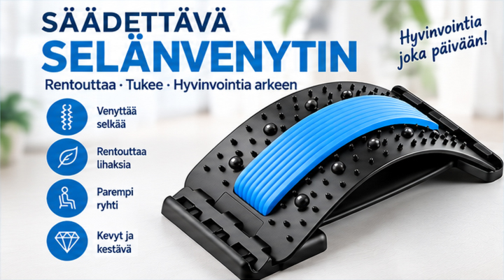 Säädettävä selänvenytin ja ristiselän hierontatuki