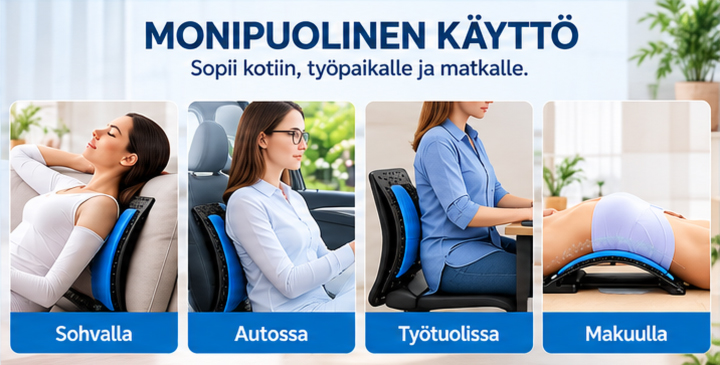 Säädettävä selänvenytin ja ristiselän hierontatuki